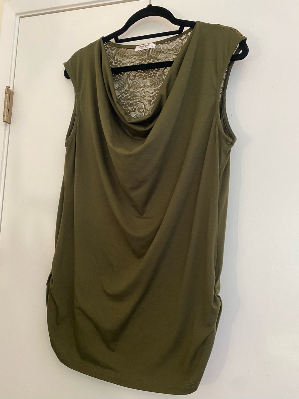 Olive Green Sleeveless Drape Neck Top with Lace Back